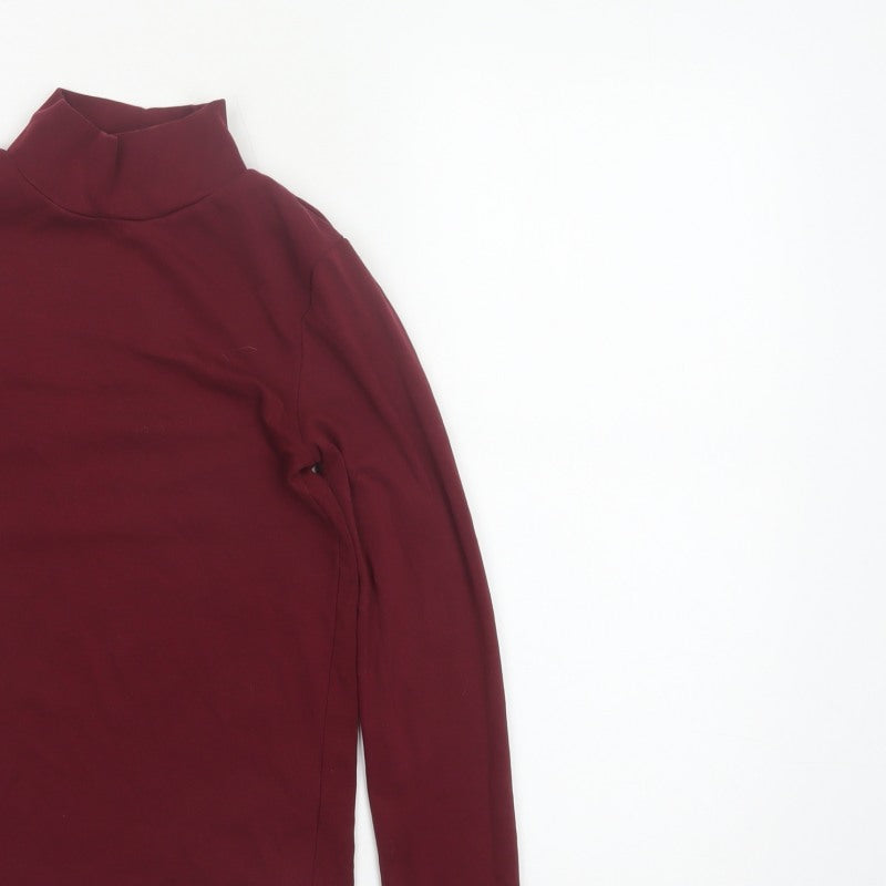 Stradivarius Women Red S Basic Stretch Roll Neck Long Sleeve Jersey Top