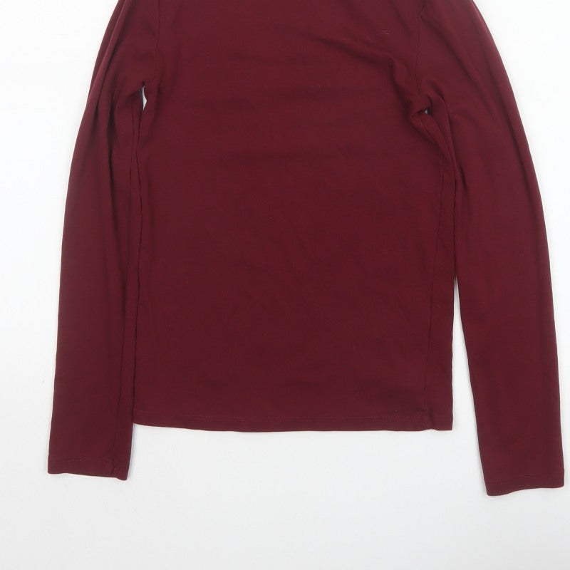 Stradivarius Women Red S Basic Stretch Roll Neck Long Sleeve Jersey Top