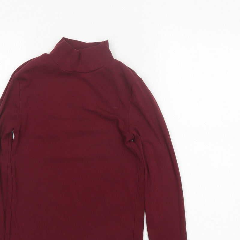 Stradivarius Women Red S Basic Stretch Roll Neck Long Sleeve Jersey Top