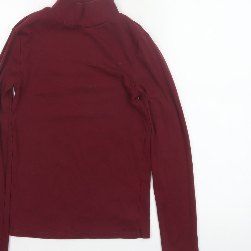 Stradivarius Women Red S Basic Stretch Roll Neck Long Sleeve Jersey Top