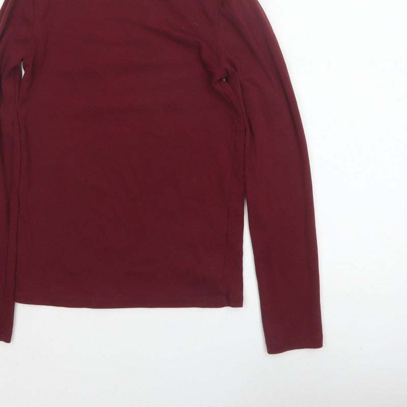 Stradivarius Women Red S Basic Stretch Roll Neck Long Sleeve Jersey Top