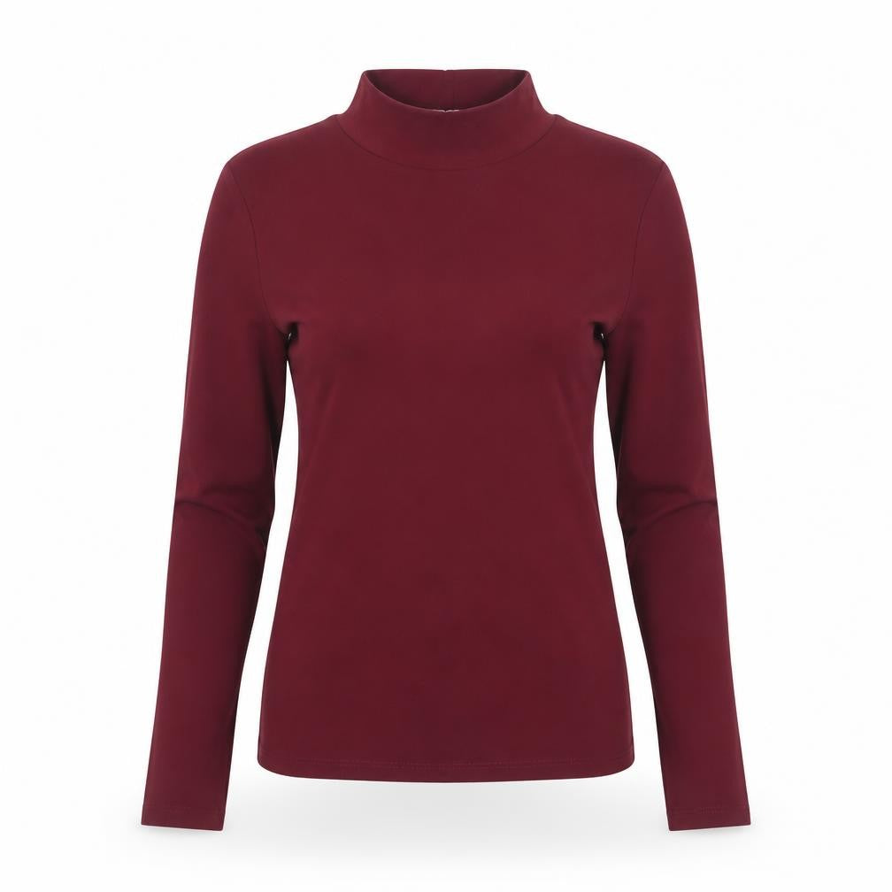 Stradivarius Women Red S Basic Stretch Roll Neck Long Sleeve Jersey Top