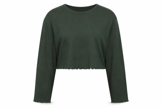 ASOS Design Women Green M Cropped Ribbed Long Sleeve Jersey Top