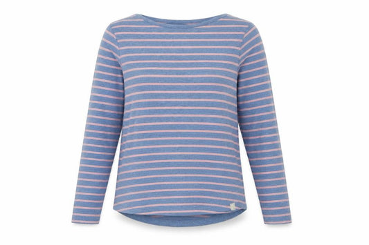 Fat Face Women's Blue Pink Stripe Long Sleeve Basic T-Shirt UK 10