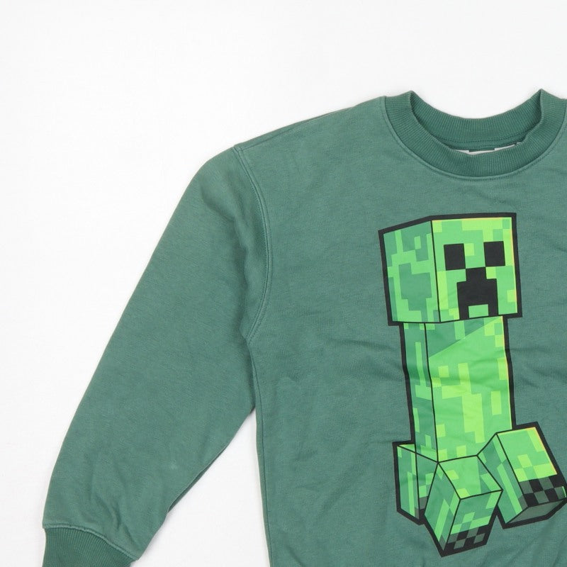 H&M Boys Green Minecraft Creeper Graphic Pullover Sweatshirt 9-10 Years