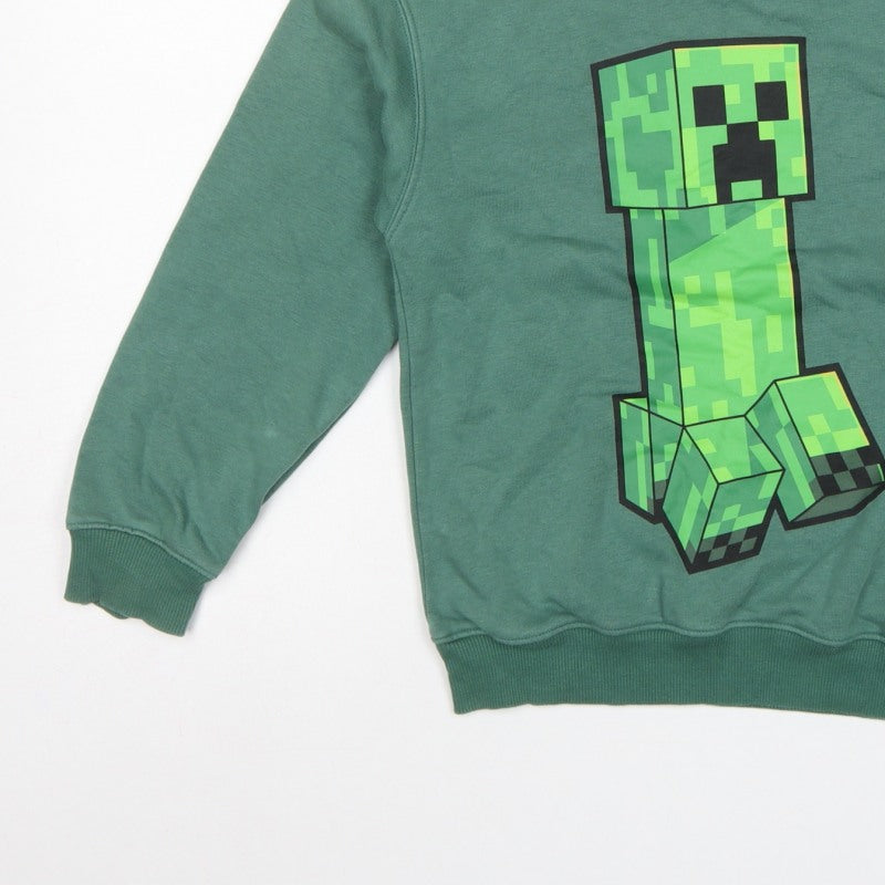 H&M Boys Green Minecraft Creeper Graphic Pullover Sweatshirt 9-10 Years