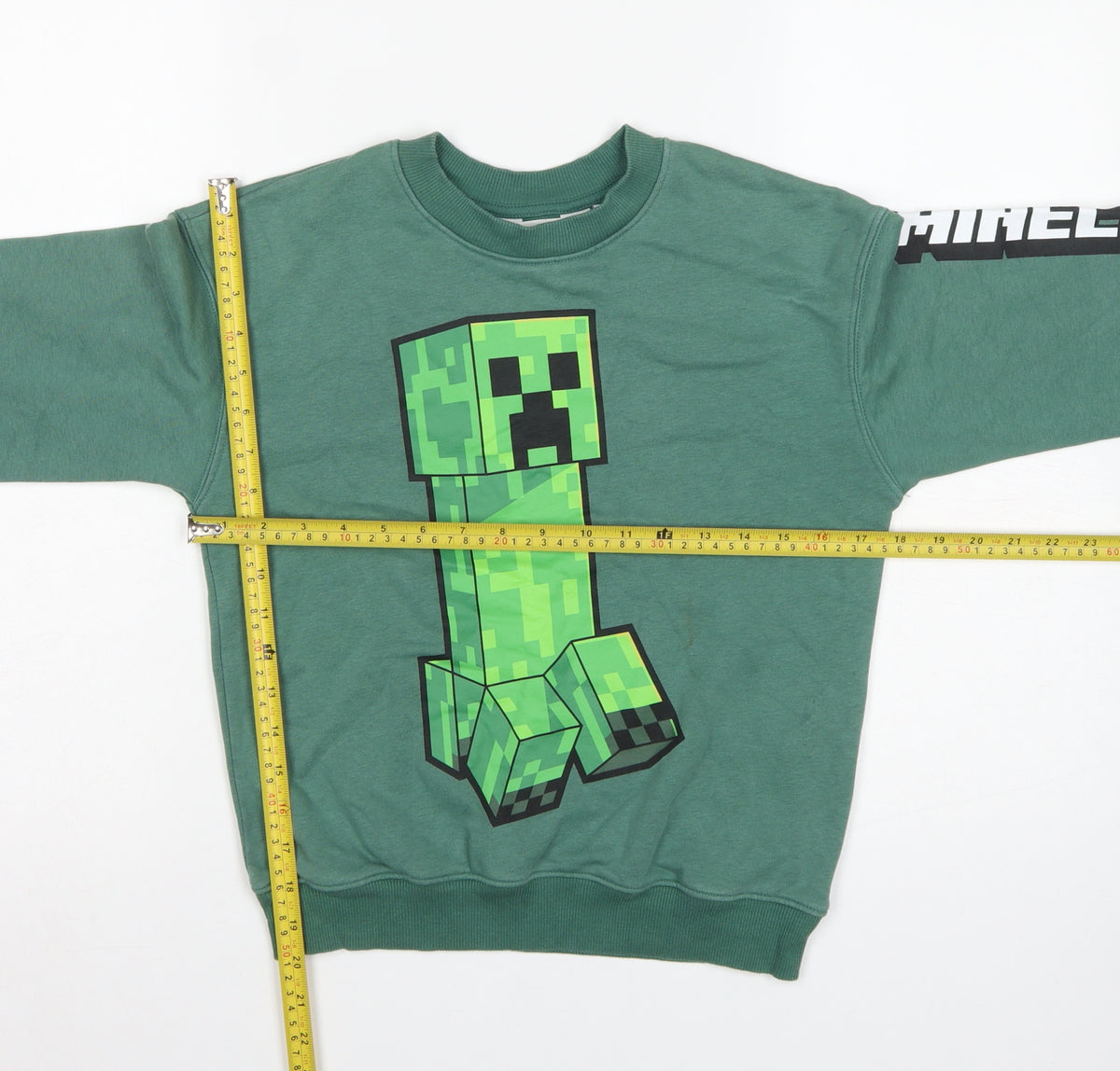 H&M Boys Green Minecraft Creeper Graphic Pullover Sweatshirt 9-10 Years