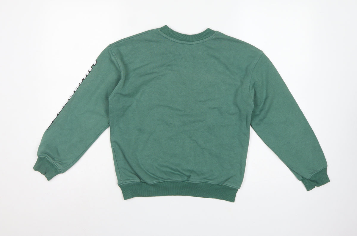 H&M Boys Green Minecraft Creeper Graphic Pullover Sweatshirt 9-10 Years