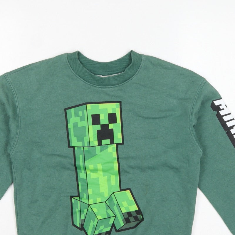 H&M Boys Green Minecraft Creeper Graphic Pullover Sweatshirt 9-10 Years