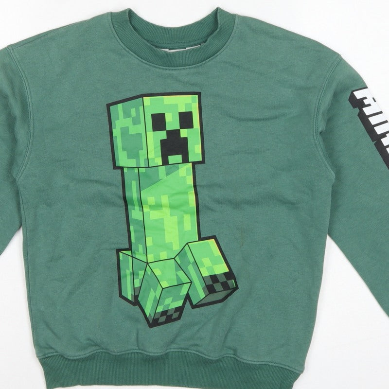 H&M Boys Green Minecraft Creeper Graphic Pullover Sweatshirt 9-10 Years