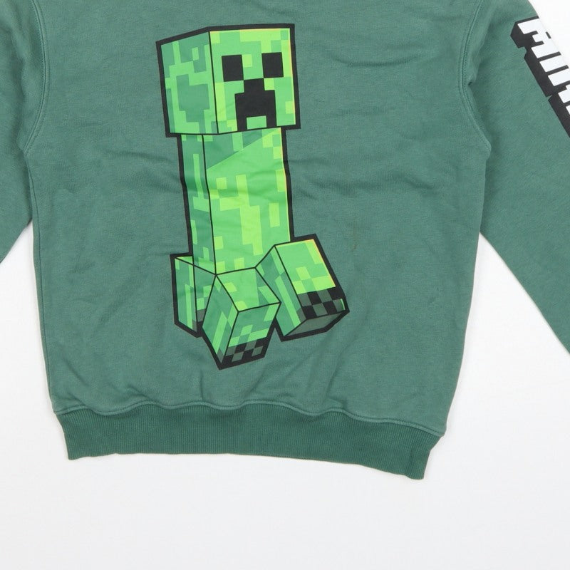 H&M Boys Green Minecraft Creeper Graphic Pullover Sweatshirt 9-10 Years