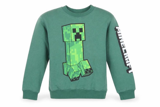 H&M Boys Green Minecraft Creeper Graphic Pullover Sweatshirt 9-10 Years