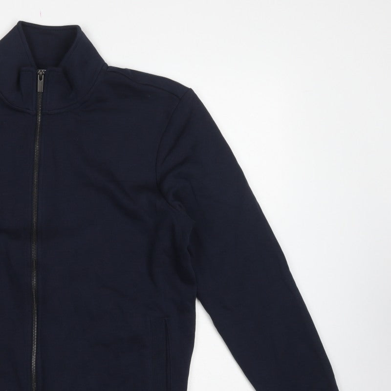 TU Men's Blue M Full Zip High Neck Cotton Blend Sweatshirt