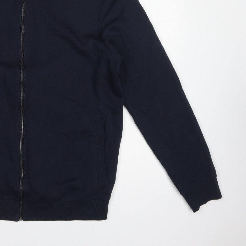 TU Men's Blue M Full Zip High Neck Cotton Blend Sweatshirt