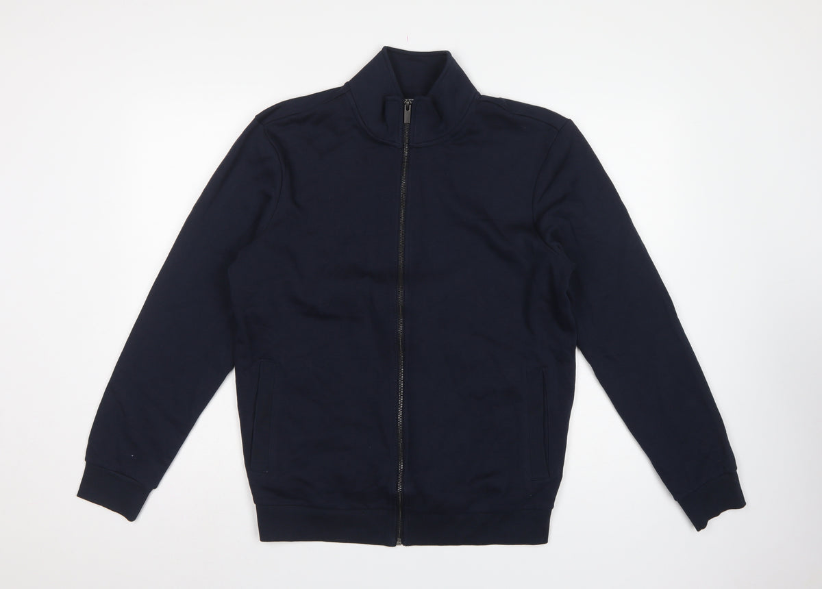 TU Men's Blue M Full Zip High Neck Cotton Blend Sweatshirt