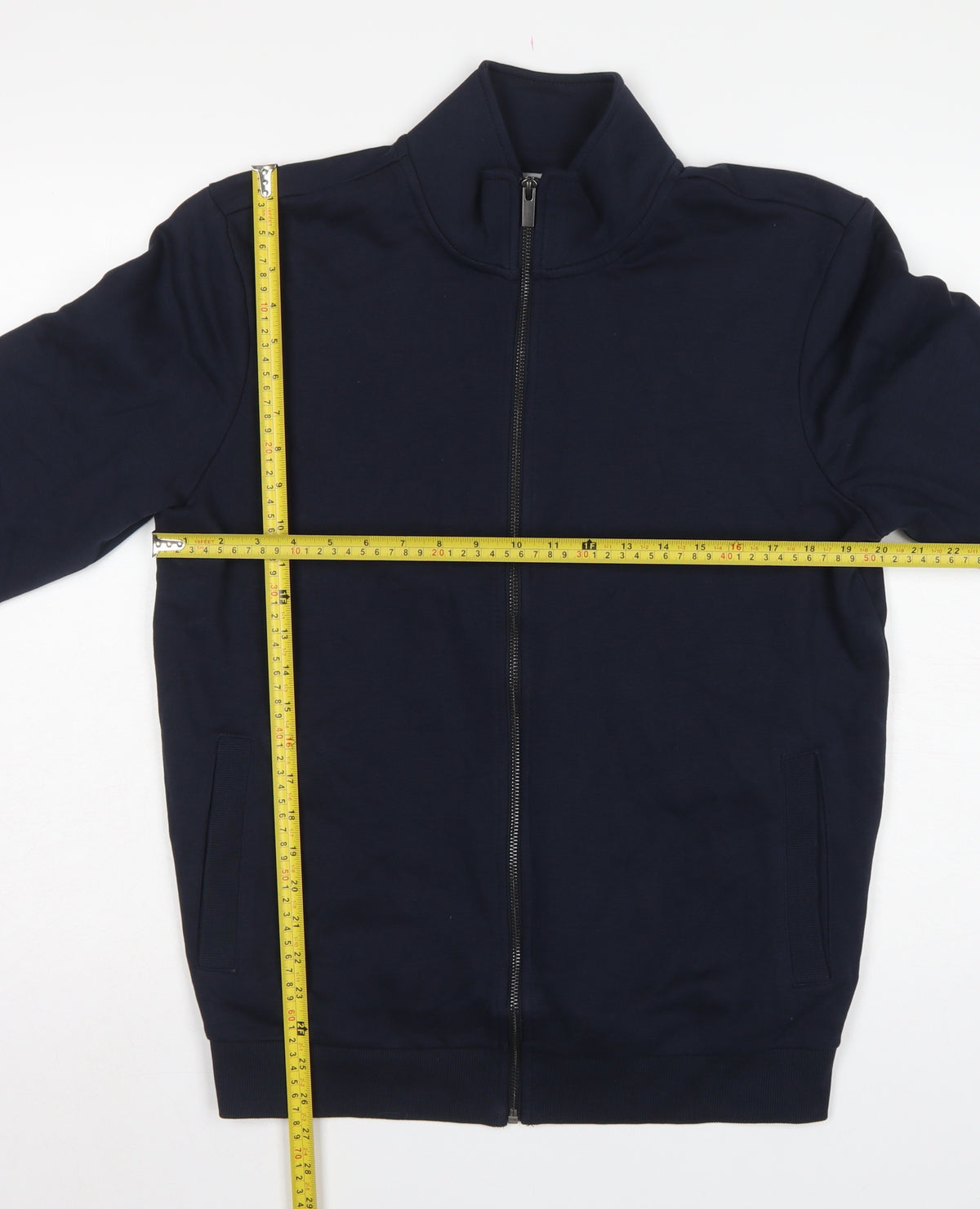 TU Men's Blue M Full Zip High Neck Cotton Blend Sweatshirt