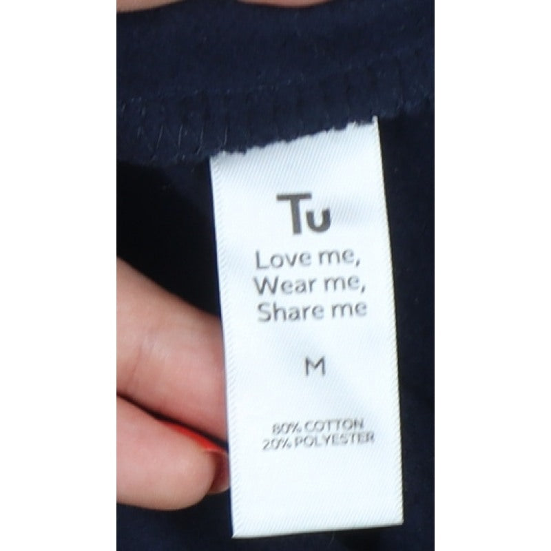 TU Men's Blue M Full Zip High Neck Cotton Blend Sweatshirt
