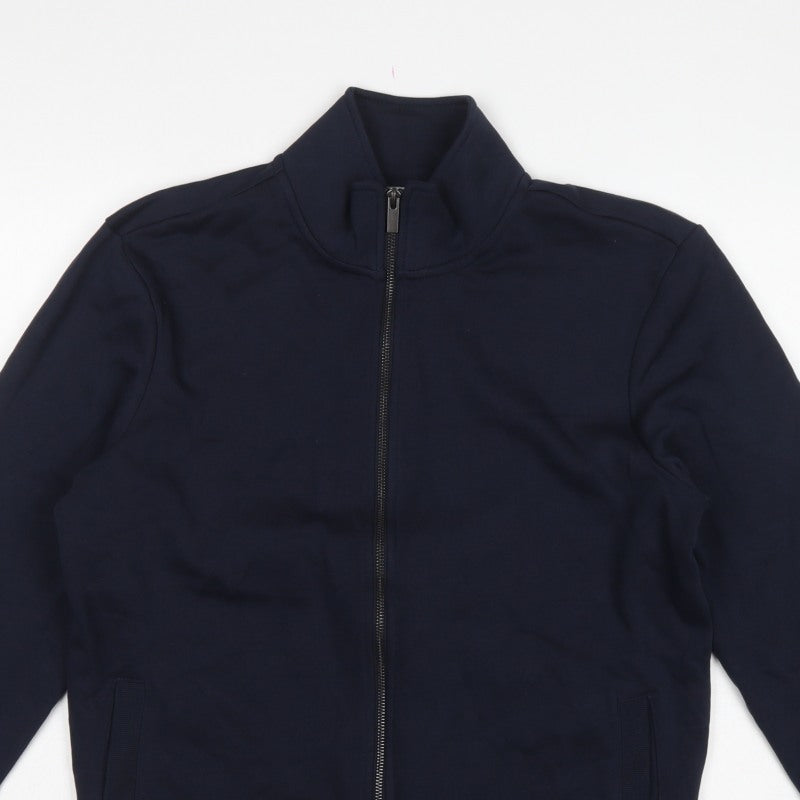 TU Men's Blue M Full Zip High Neck Cotton Blend Sweatshirt