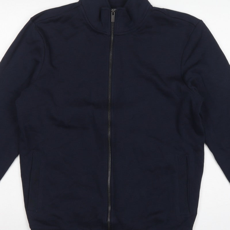 TU Men's Blue M Full Zip High Neck Cotton Blend Sweatshirt