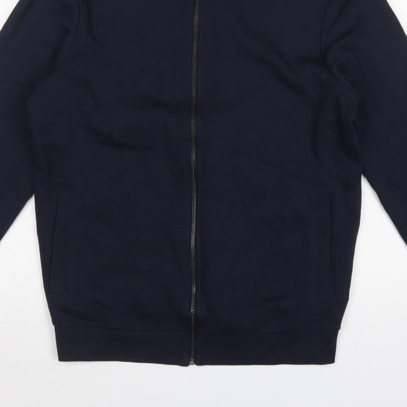 TU Men's Blue M Full Zip High Neck Cotton Blend Sweatshirt