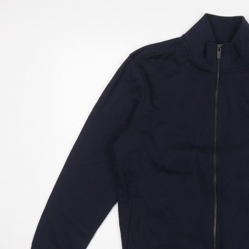 TU Men's Blue M Full Zip High Neck Cotton Blend Sweatshirt