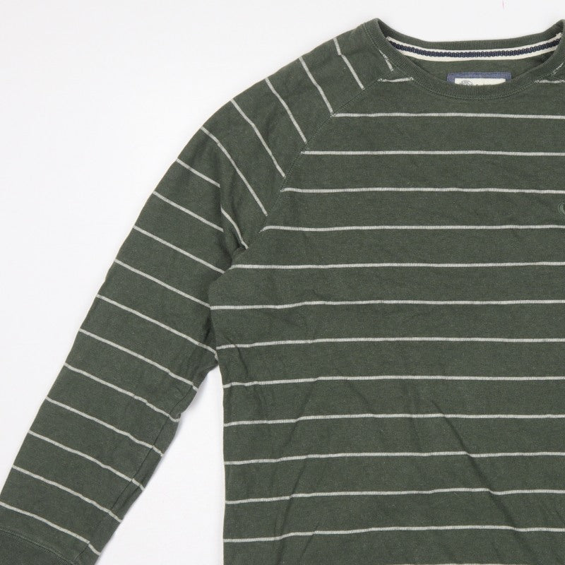 Fat Face Men’s Green Striped Logo Crew Neck Pullover Sweatshirt XL