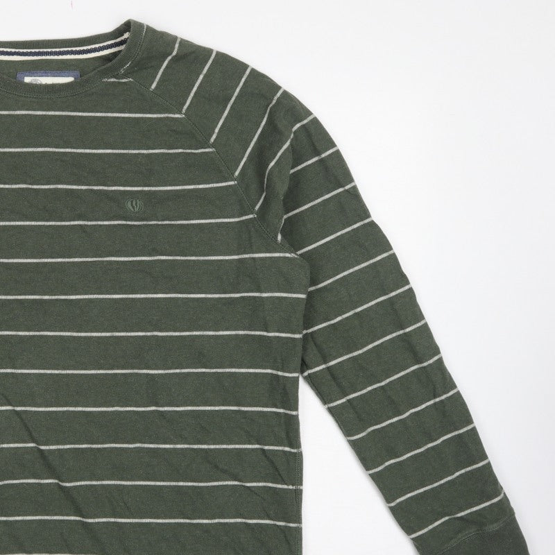 Fat Face Men’s Green Striped Logo Crew Neck Pullover Sweatshirt XL