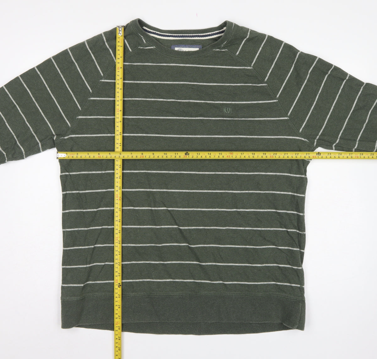 Fat Face Men’s Green Striped Logo Crew Neck Pullover Sweatshirt XL