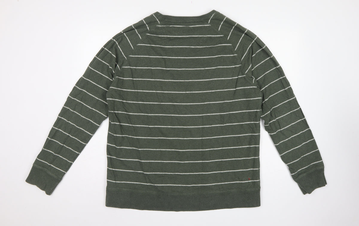 Fat Face Men’s Green Striped Logo Crew Neck Pullover Sweatshirt XL