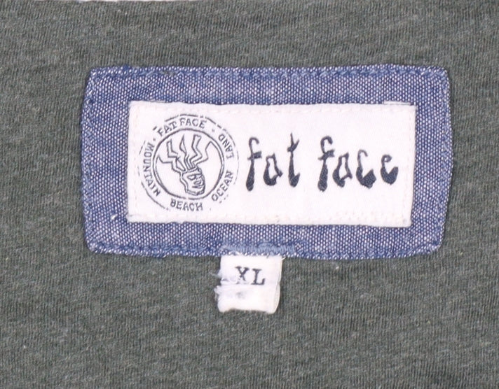 Fat Face Men’s Green Striped Logo Crew Neck Pullover Sweatshirt XL