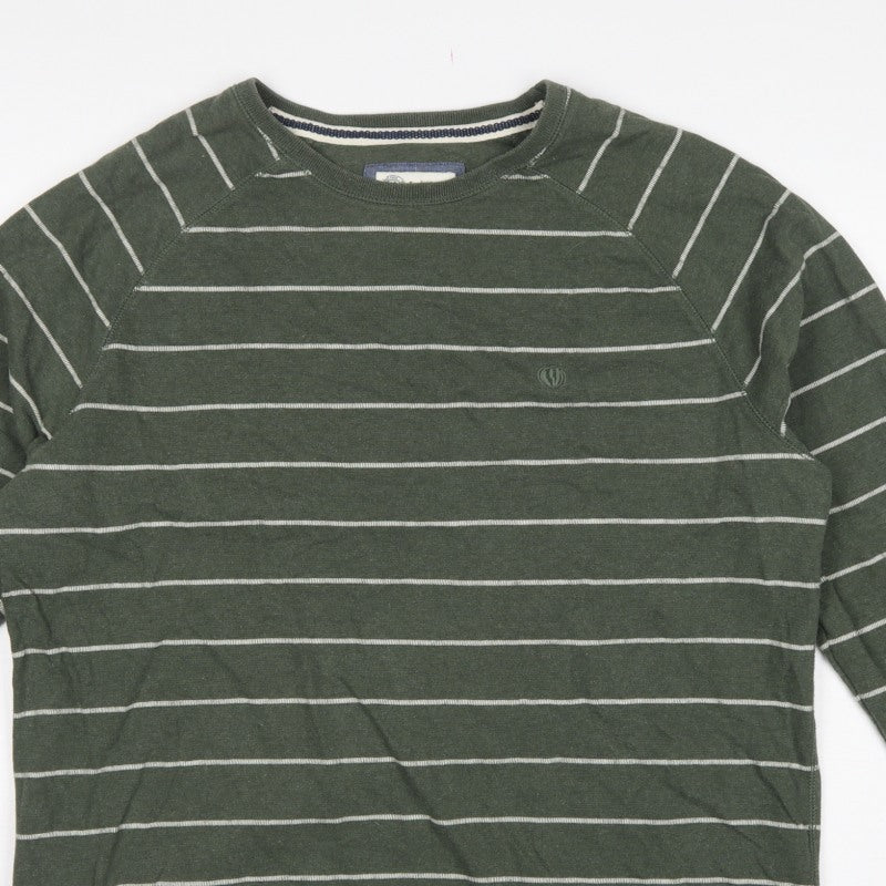 Fat Face Men’s Green Striped Logo Crew Neck Pullover Sweatshirt XL