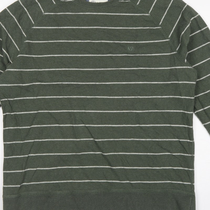 Fat Face Men’s Green Striped Logo Crew Neck Pullover Sweatshirt XL