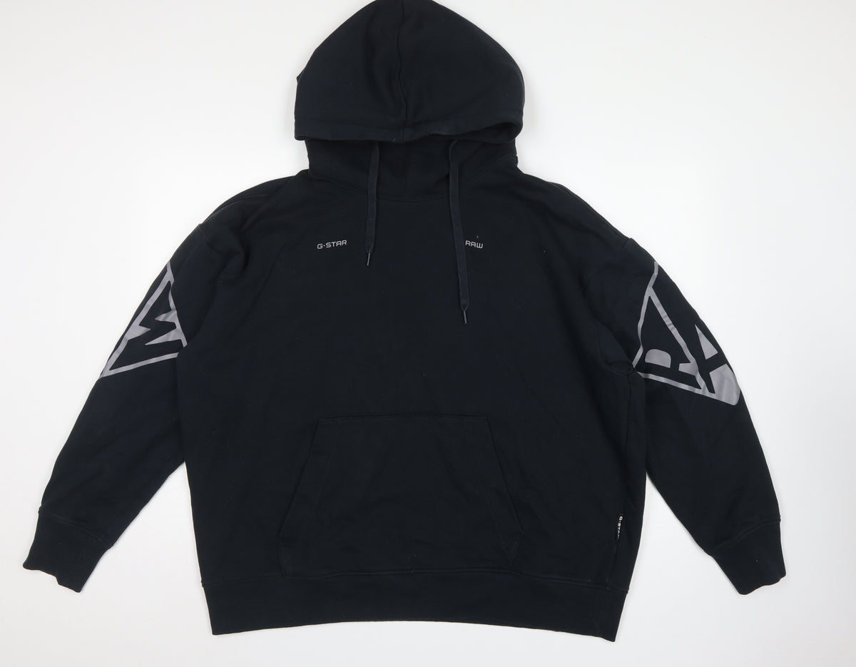 G-Star RAW Men’s Black 2XL Pullover Logo Graphic Hoodie
