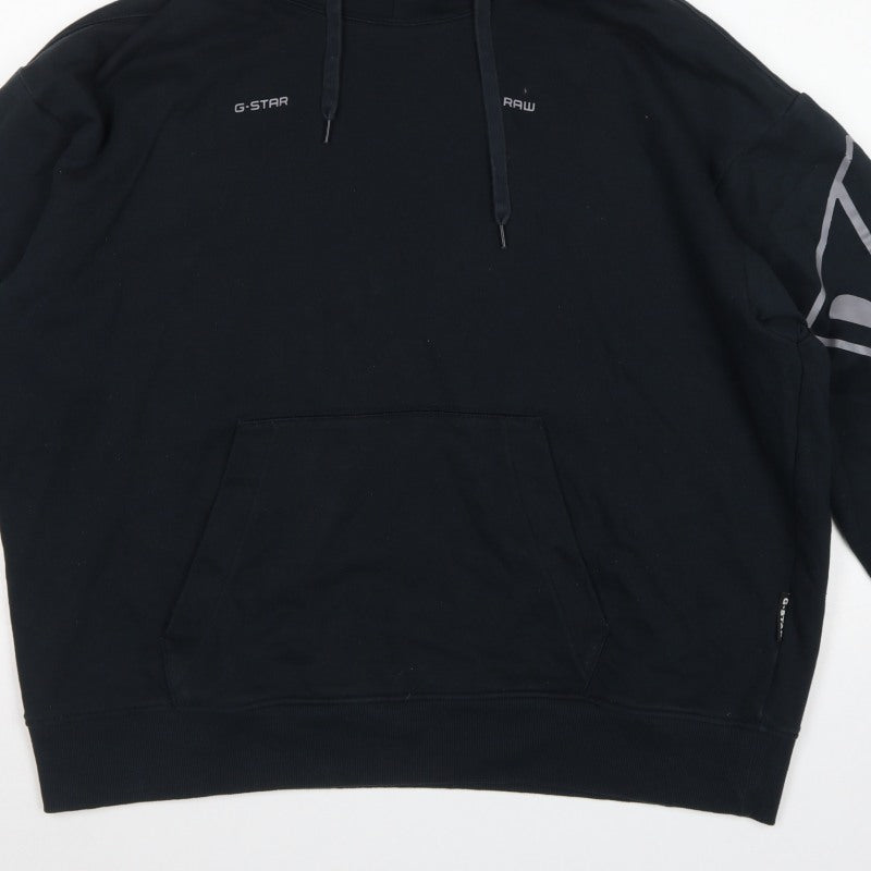 G-Star RAW Men’s Black 2XL Pullover Logo Graphic Hoodie