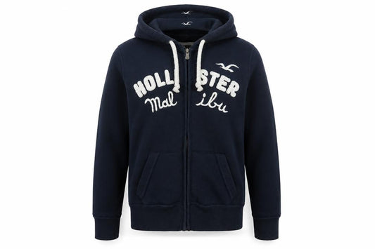 Hollister Men’s Navy 2XL Full Zip Hoodie Embroidered Logo Pockets