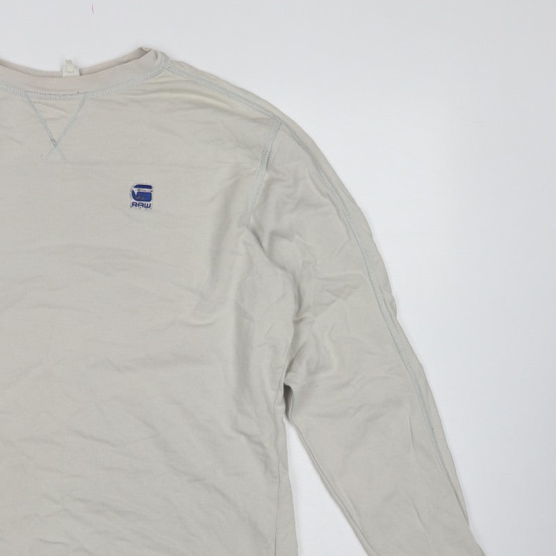 G-Star RAW Mens Beige L Crew Neck Logo Pullover Sweatshirt