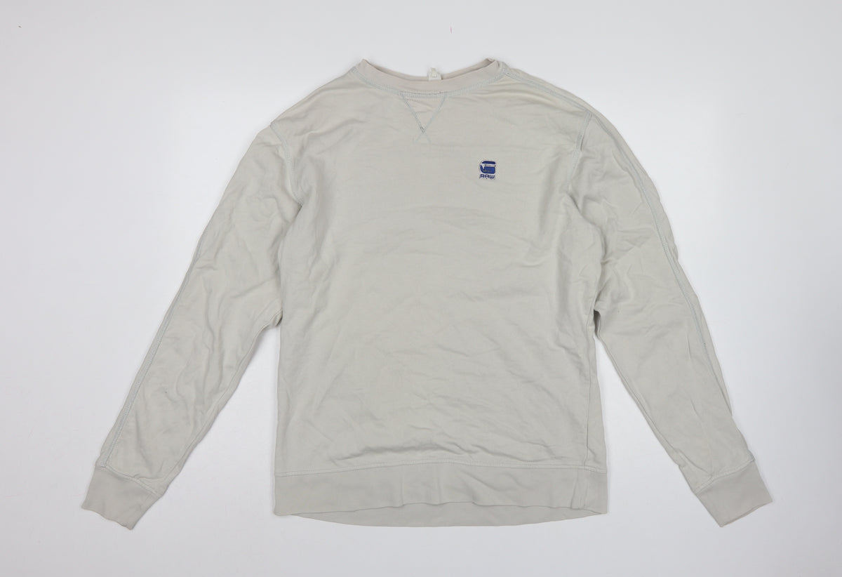 G-Star RAW Mens Beige L Crew Neck Logo Pullover Sweatshirt