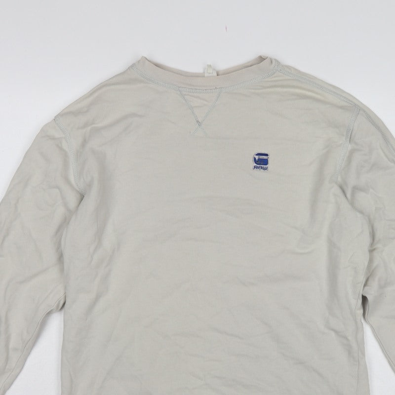 G-Star RAW Mens Beige L Crew Neck Logo Pullover Sweatshirt