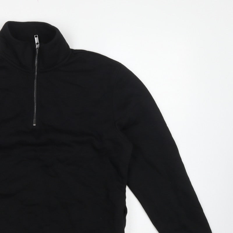 Next Men's Black S Quarter Zip Pullover Sweatshirt High Neck Cotton Blend