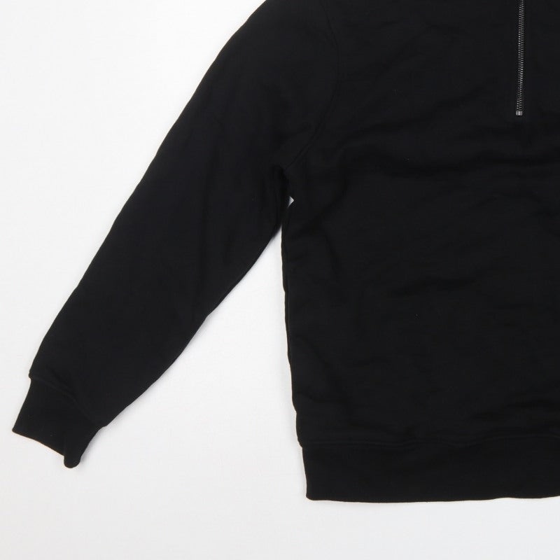 Next Men's Black S Quarter Zip Pullover Sweatshirt High Neck Cotton Blend