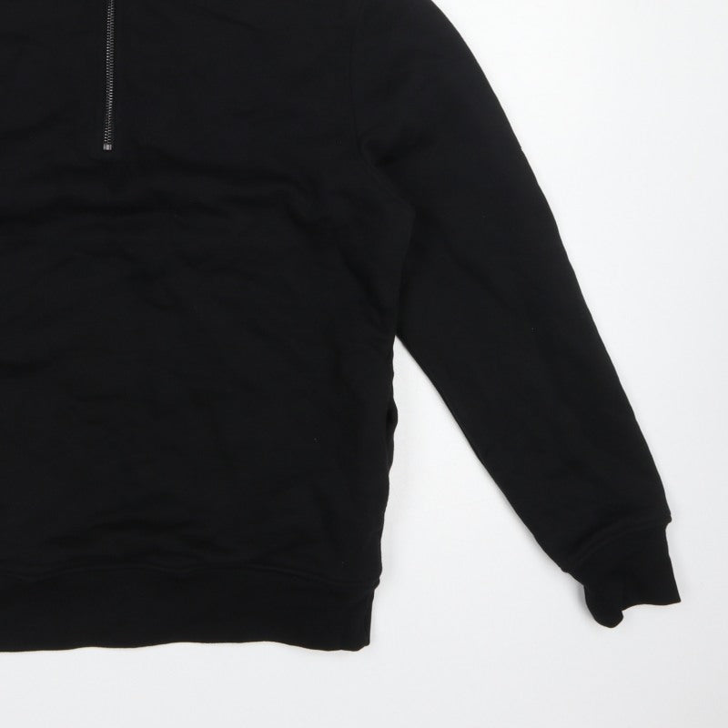 Next Men's Black S Quarter Zip Pullover Sweatshirt High Neck Cotton Blend