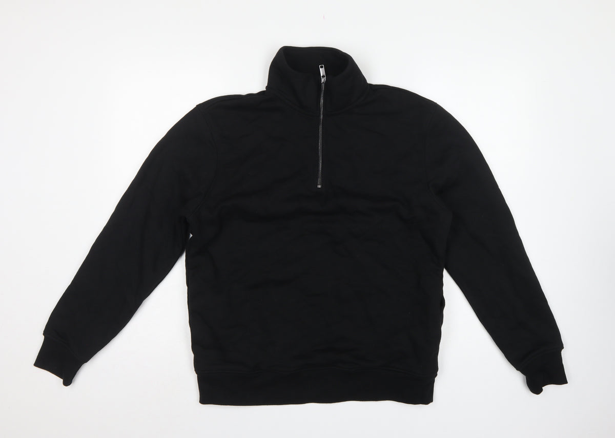 Next Men's Black S Quarter Zip Pullover Sweatshirt High Neck Cotton Blend