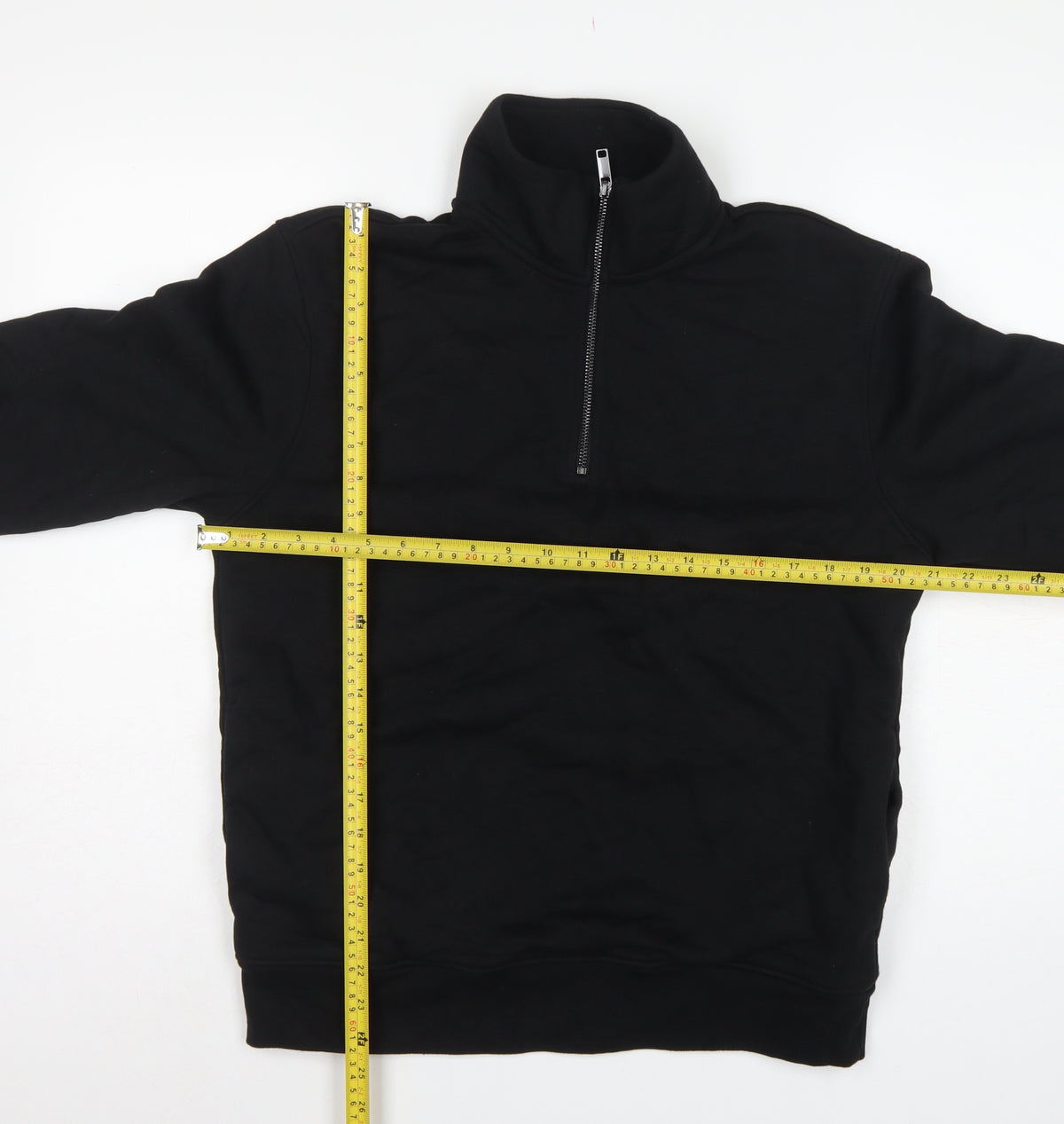 Next Men's Black S Quarter Zip Pullover Sweatshirt High Neck Cotton Blend