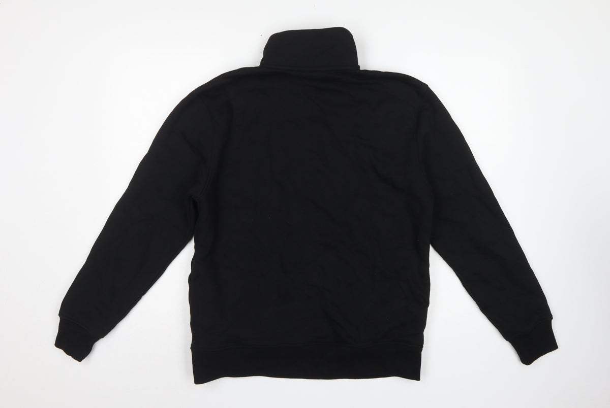 Next Men's Black S Quarter Zip Pullover Sweatshirt High Neck Cotton Blend