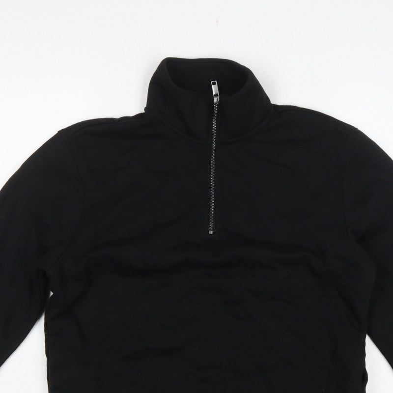 Next Men's Black S Quarter Zip Pullover Sweatshirt High Neck Cotton Blend