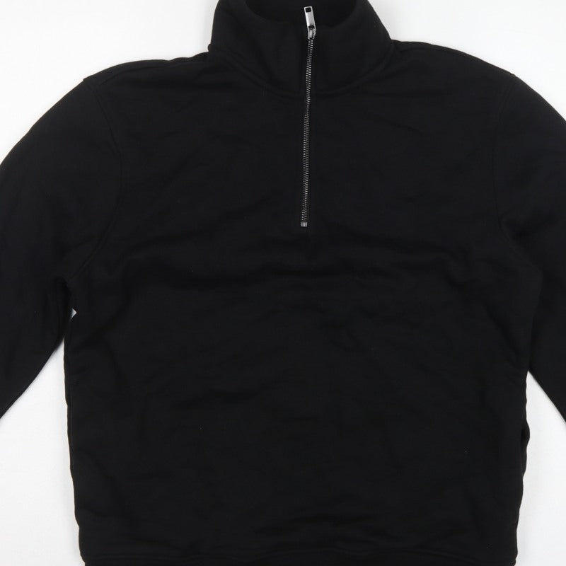 Next Men's Black S Quarter Zip Pullover Sweatshirt High Neck Cotton Blend