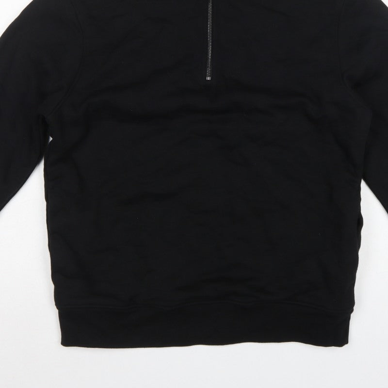 Next Men's Black S Quarter Zip Pullover Sweatshirt High Neck Cotton Blend