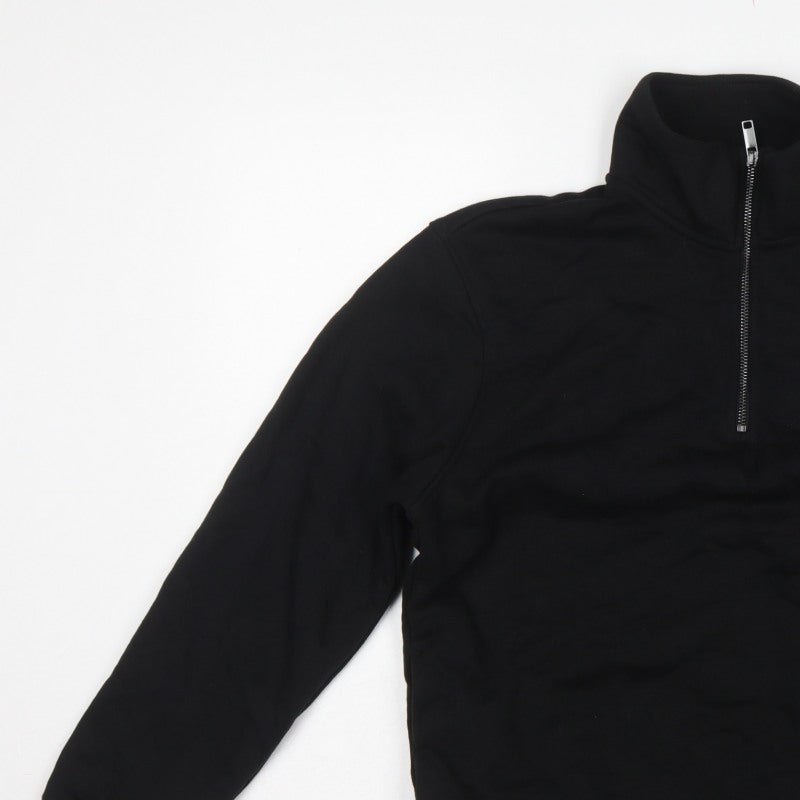 Next Men's Black S Quarter Zip Pullover Sweatshirt High Neck Cotton Blend