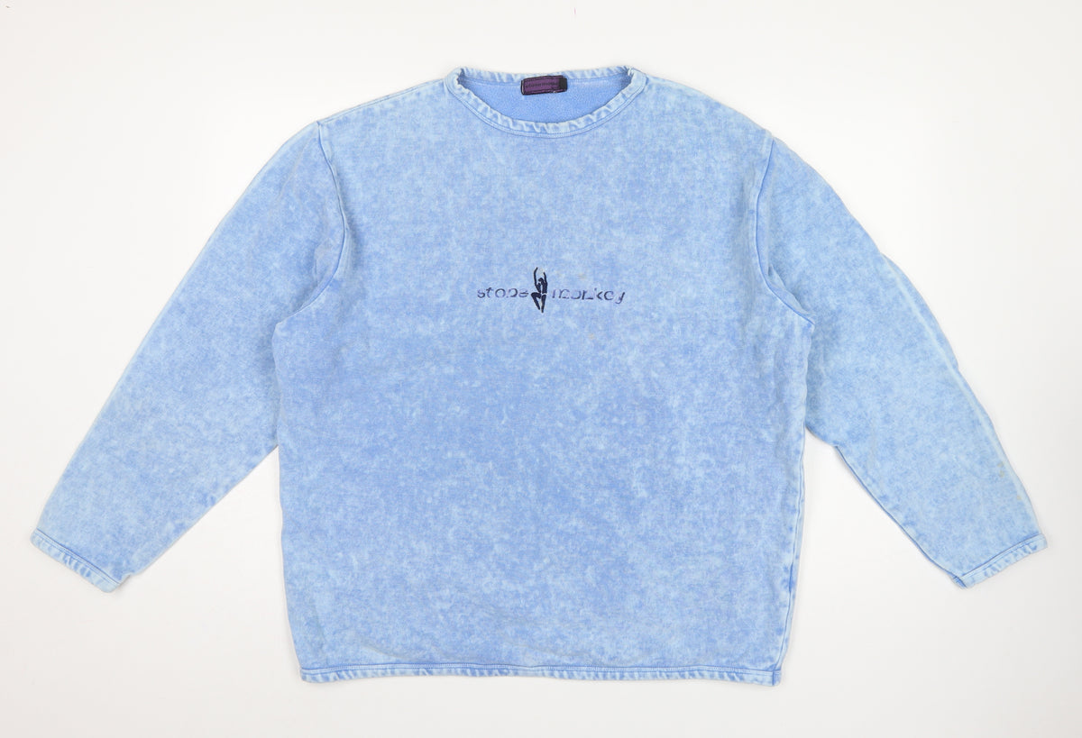 Stone Monkey Women Blue L/XL Cotton Logo Pullover Sweatshirt Made England