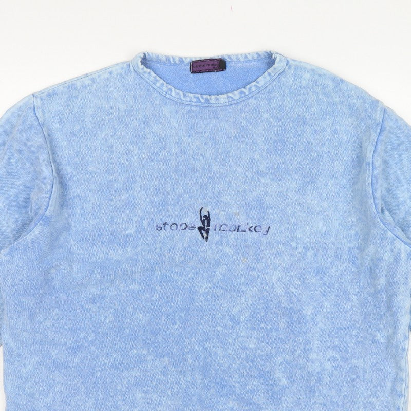 Stone Monkey Women Blue L/XL Cotton Logo Pullover Sweatshirt Made England